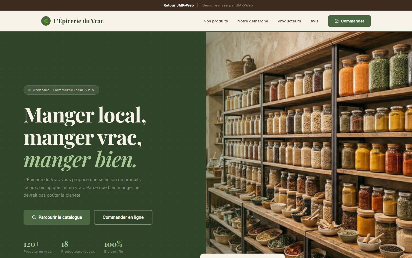 Aperçu du site de démonstration épicerie vrac